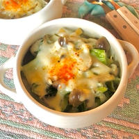 ほたて干し貝柱で作るセロリときのこのチーズグラタン