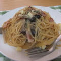 簡単♪フライパンひとつDEパスタ~ドライトマトとしめじのスパゲティ