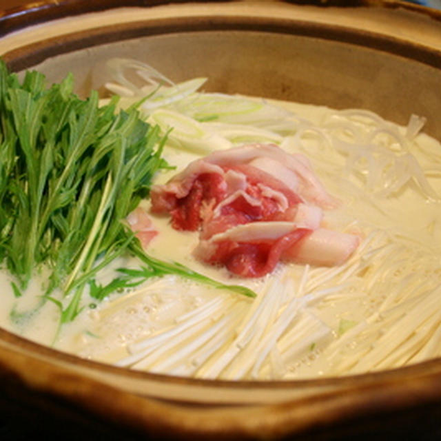水菜と豚肉の豆乳鍋