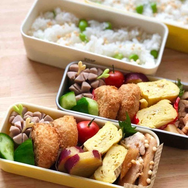 【 JKと夫2人分のお弁当✳︎枝豆ごはん 】