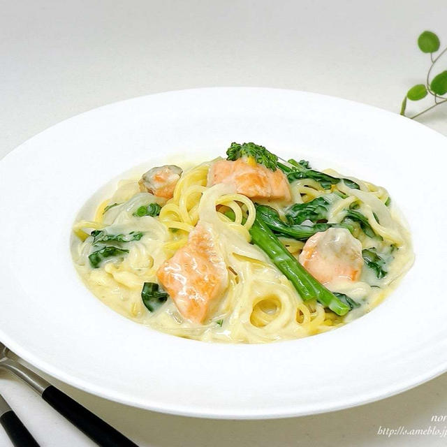 【簡単】鮭のクリームパスタ♡
