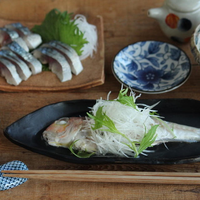 甘鯛の蒸し物としめ鯖献立