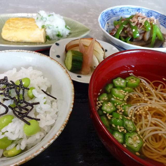 枝豆ご飯に焼き玉葱