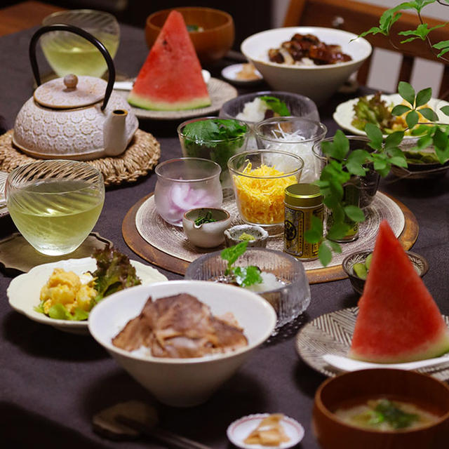 【献立】チャーシューのお茶漬けと、バターナッツかぼちゃとクリームチーズのサラダと、揚げ茄子のおろしポン酢など。～私はおにぎり、お茶漬け、炒飯の順に好き～