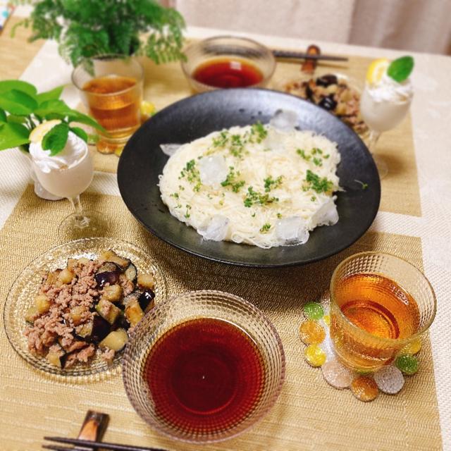 七夕の日の夕ご飯とレモンヨーグルトムースのデザート