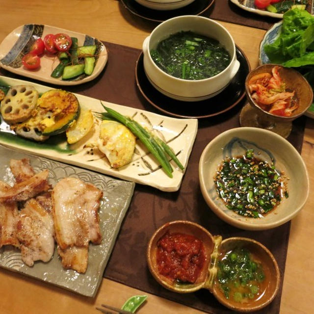 サムギョプサル＆野菜のジョンで韓国風夜ご飯　と　大好き！青い花♪