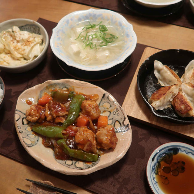 ”揚げない”黒酢酢豚の晩ご飯　と　イソギクの花♪