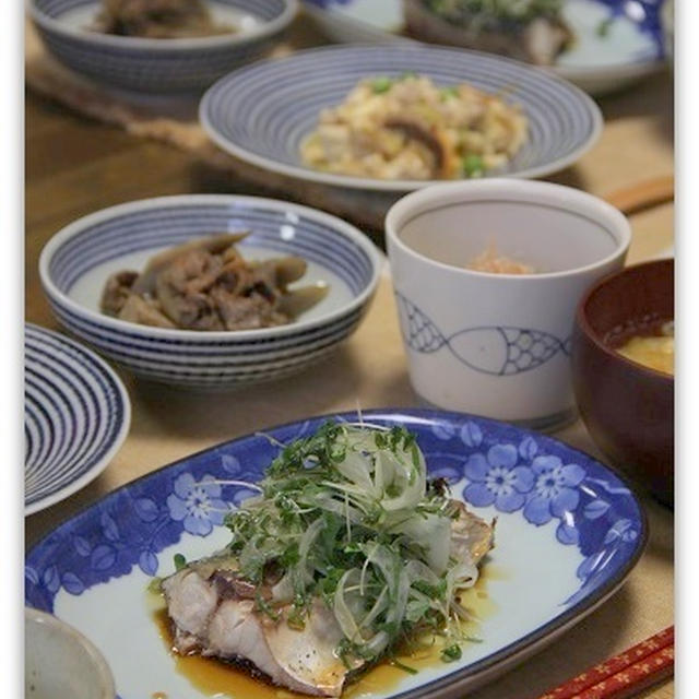 さばの塩焼き・香味野菜のっけ。一汁四菜