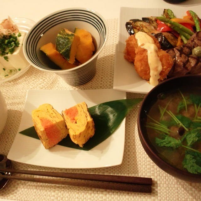 野菜・牛グリル＆ホタテフライとか