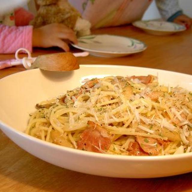 ベーコンとキノコのパスタ｜父親ネットワークサミット参加報告
