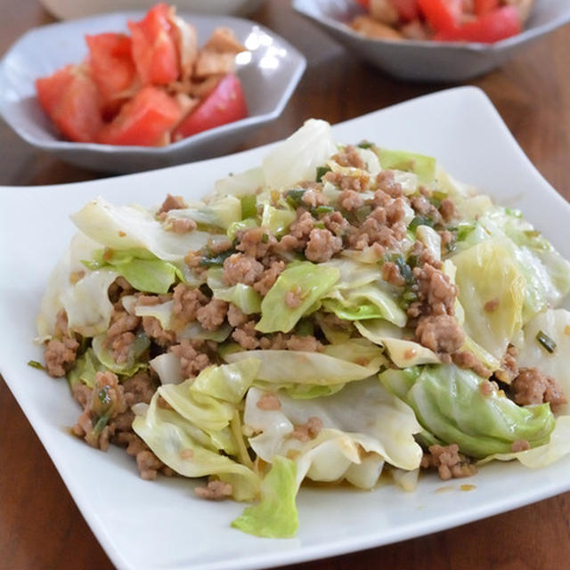 ひき肉とキャベツのとろみ炒めのごはんの日。