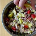 おしゃれポテトサラダレシピ | アジの一夜干しと紫玉ねぎとプチトマト