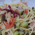 茄子とトマトのパスタ　　～母の庭に咲く花～