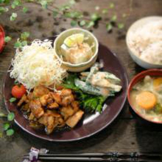昼cafe～チキンのガーリックソースランチセット【レシピ】