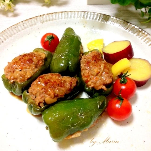ピーマンの肉詰めと丸～いわっぱのお弁当