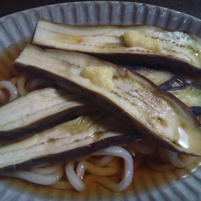 レンチンで簡単　茄子の蒸し浸しうどん