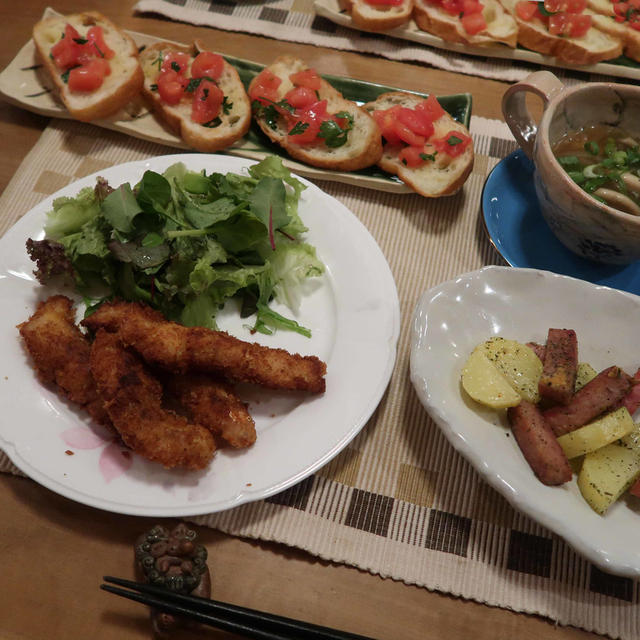 鱈フライやブルスケッタの晩ご飯