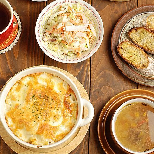チキンマカロニグラタンの献立でした～【シワシワでもOK？】
