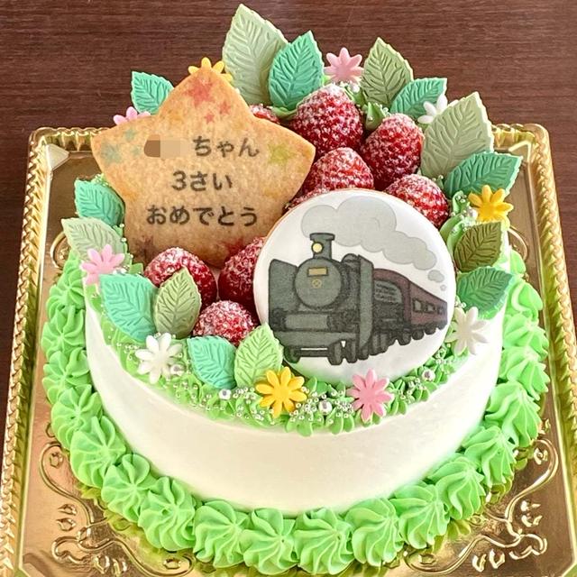 【ピクミンケーキ→機関車ケーキ】葉っぱ盛りデコレーションケーキ！