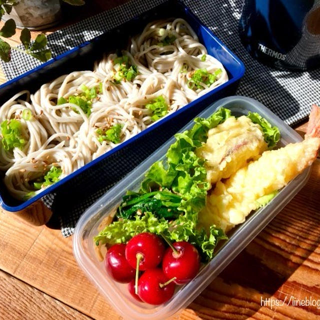 息子の✳︎冷やしつけ蕎麦弁当♡