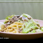 豚ミンチ肉とキャベツのクリームパスタ＆普通に美味しい「豆腐ともやしの和風チャンプル」