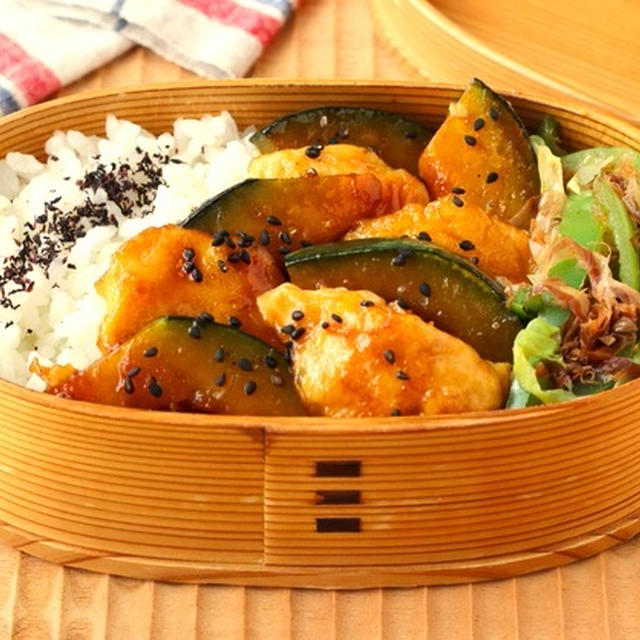 フライパン1つで「ささみとかぼちゃのバター照り焼き」「野菜のおかか炒め」2品弁当