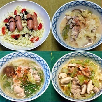 ウインナーと繊キャベツと辛さ5倍どろソース、他：野菜食日記[2713]-[2716]