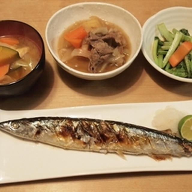 サンマの塩焼きで晩ごはん