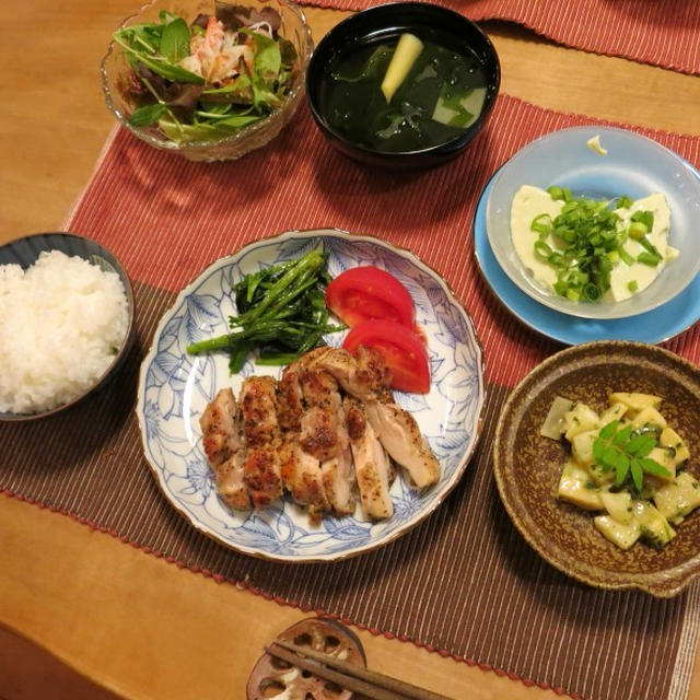 鶏肉の山賊焼＆木の芽和えの晩ご飯　と　大好き！モッコウバラ♪