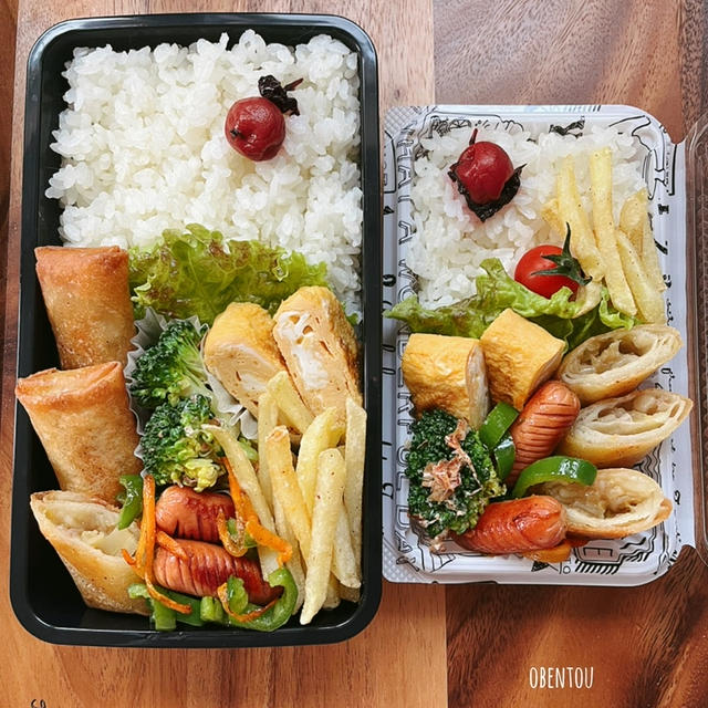 【娘＆息子の春巻き弁当】