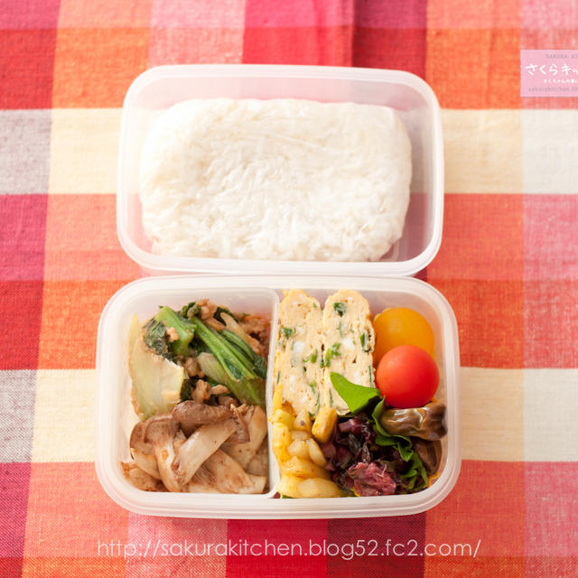 ワタシ用お弁当『ビタミン菜と挽肉の中華みそ炒め』