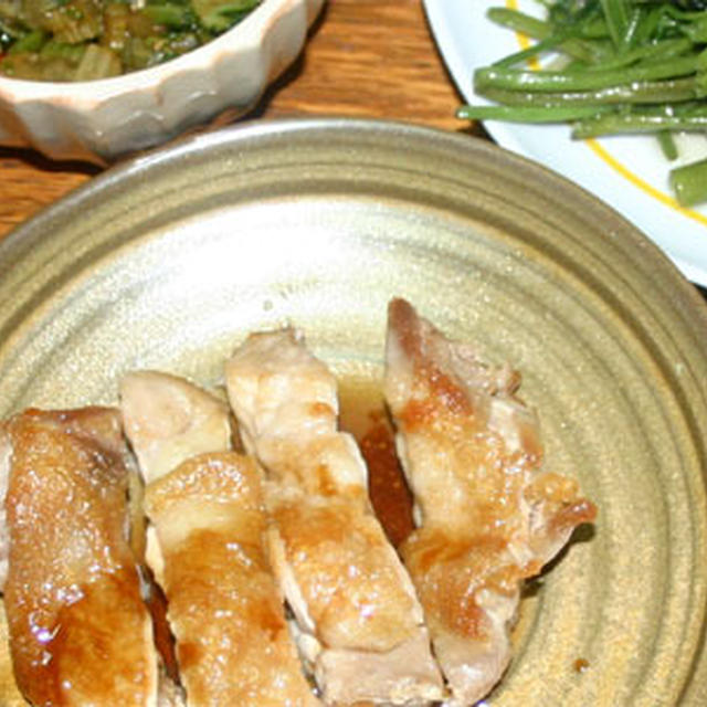 鶏の照り焼きと空芯菜・セロリの佃煮