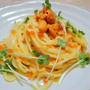 久々に冷えひえのシャルドネ　ウニとイクラのクリームパスタ♪