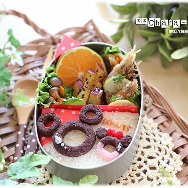 ☆キャラ弁☆ディズニー☆ミッキー＆ミニーのドーナツみたいなお弁当☆