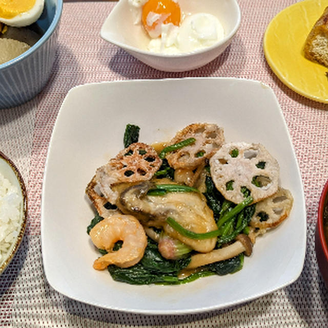 牡蠣とほうれん草のバター醤油焼き