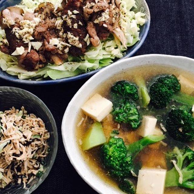 舞茸の牛肉巻きとたっぷりキャベツのソース蒸し の 日 ！