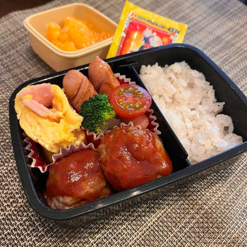 ハンバーグ弁当、鯖の文化干し。