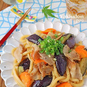 豚バラとなすのコンソメしょう油焼うどん♪夏休みおうちランチ