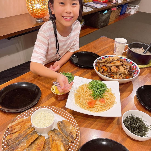 たらこスパゲティーと鯵のムニエルです！！