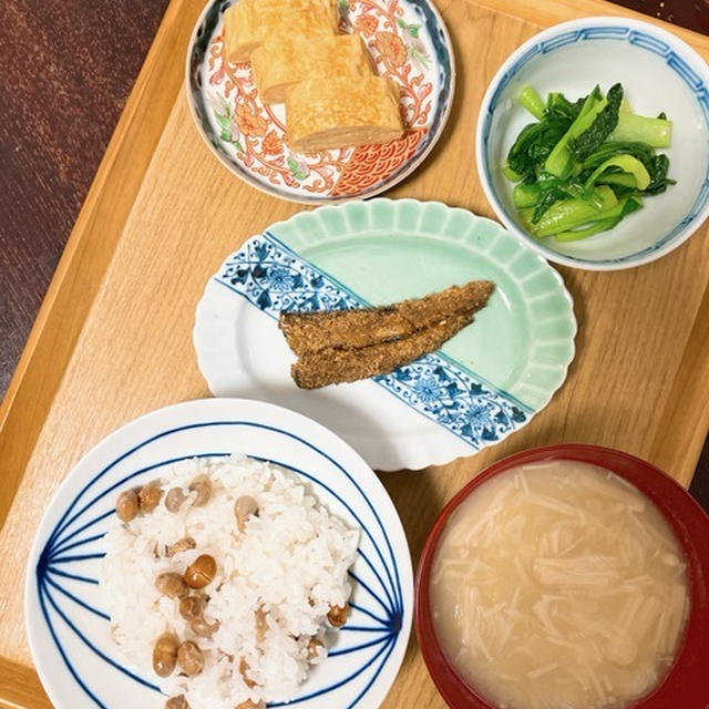 節分の朝に「炒り豆ごはん」。