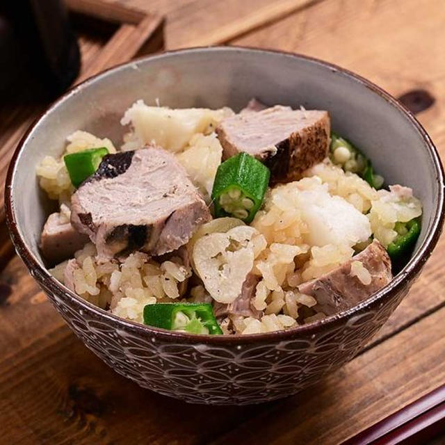ガツンとニンニク「カツオとオクラのニンニク釜飯」