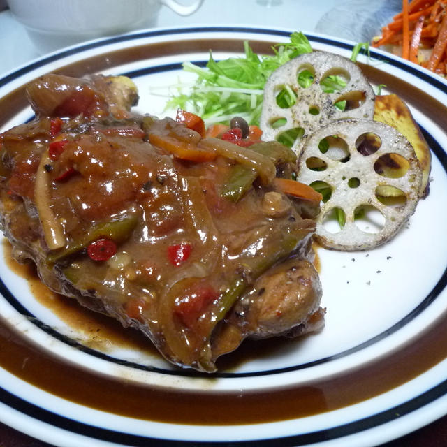 骨付き鶏のバルサミコ煮～季節の焼き野菜を添えて