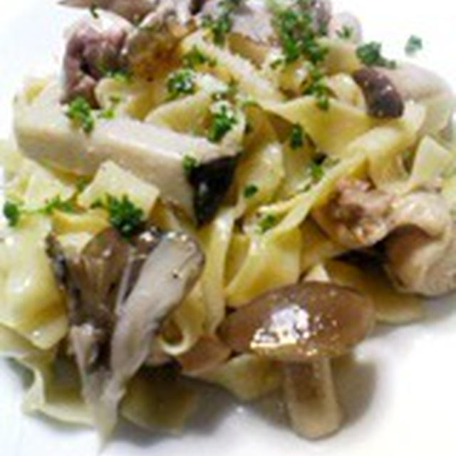 【　ｒｙｕｊｉ＿ｓ１さんの大和鶏のもも肉ときのこのパスタフェットチーネ　】