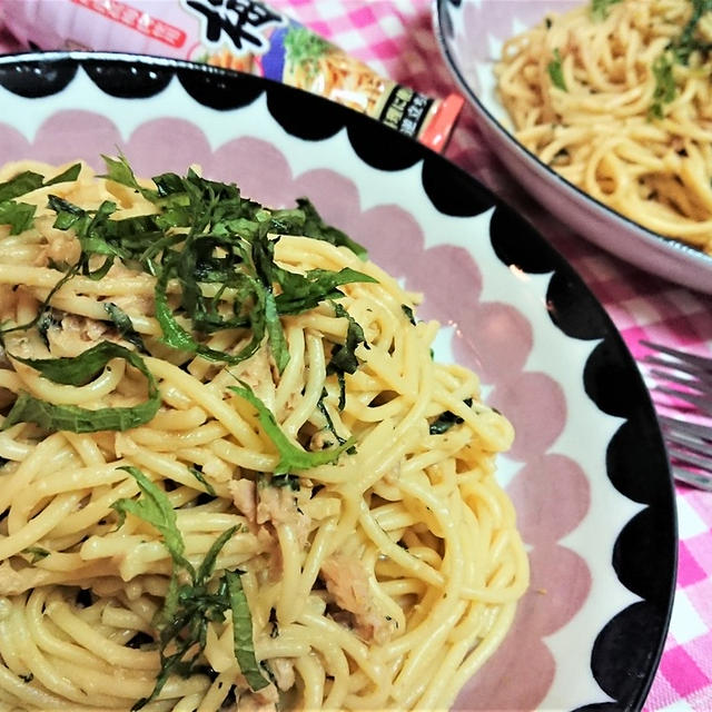 【レシピ】梅味苦手息子に旨いと言わせた１品！【大葉とツナの梅みそ和風パスタ】和風パスタ！