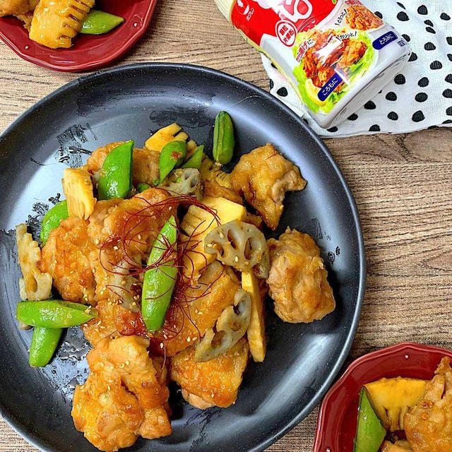 鶏肉の春野菜のピリ辛炒め