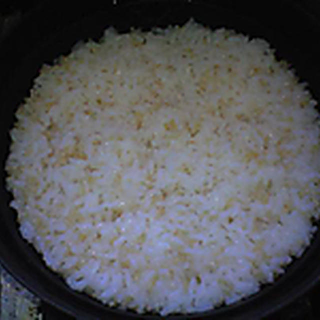 湯立てで白米（８０１）。。。石川県産加賀米コシヒカリ白米（こっちは新米）（あいざわ米店）と宮城県産特別栽培米「花きらり」玄米（昨年の）（あいざわ米店）