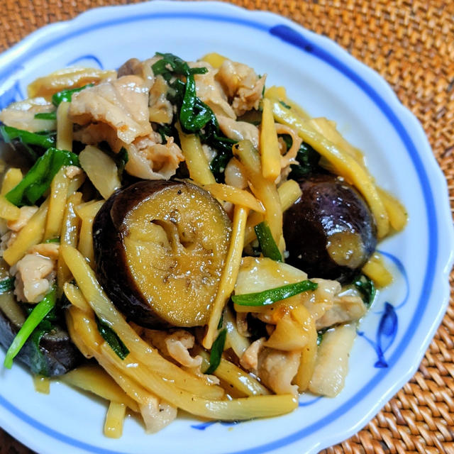 茄子の肉ニラ筍あんかけ炒め