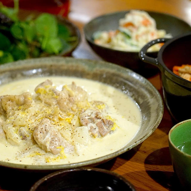 きのうの献立メモ。鶏肉と白菜のクリーム煮定食（2021.2.23）