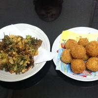 かぼちゃのコロッケとセロリとベーコンのかき揚げ