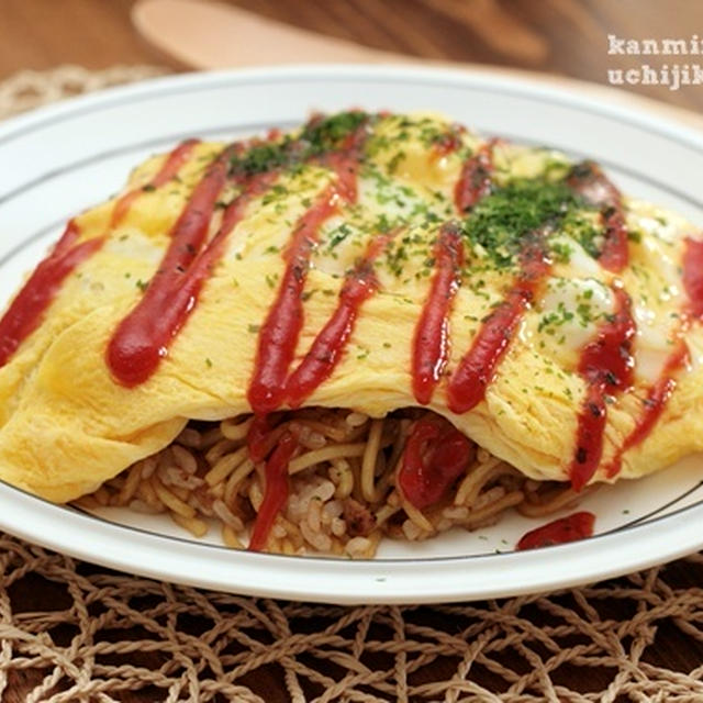 オムそば飯、キャベツとニンジンの明太子和え弁当